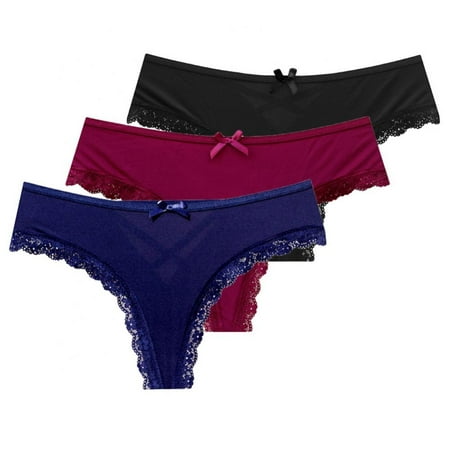 

3-Pack Women Lace Thongs Low Rise Criss-cross Underwear Lace Panties V-Back Seamless Thongs