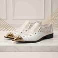 thumbnail image 2 of Men's Embroidered Slip-On Dress Shoes, Floral Glitter Print Patent Leather Slip-On Shoes, Pointed Toe Low Block Heel Formal Footwear, 2 of 6
