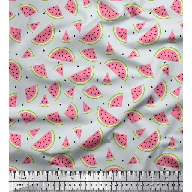 Soimoi Rayon Fabric Seeds & Watermelon Fruits Print Fabric by Yard 56 Inch Wide