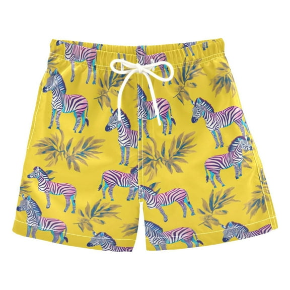 Zebra Print on Yellow Boys Swim Trunks Quick Dry Boy Swim Shorts for 3-14 Years