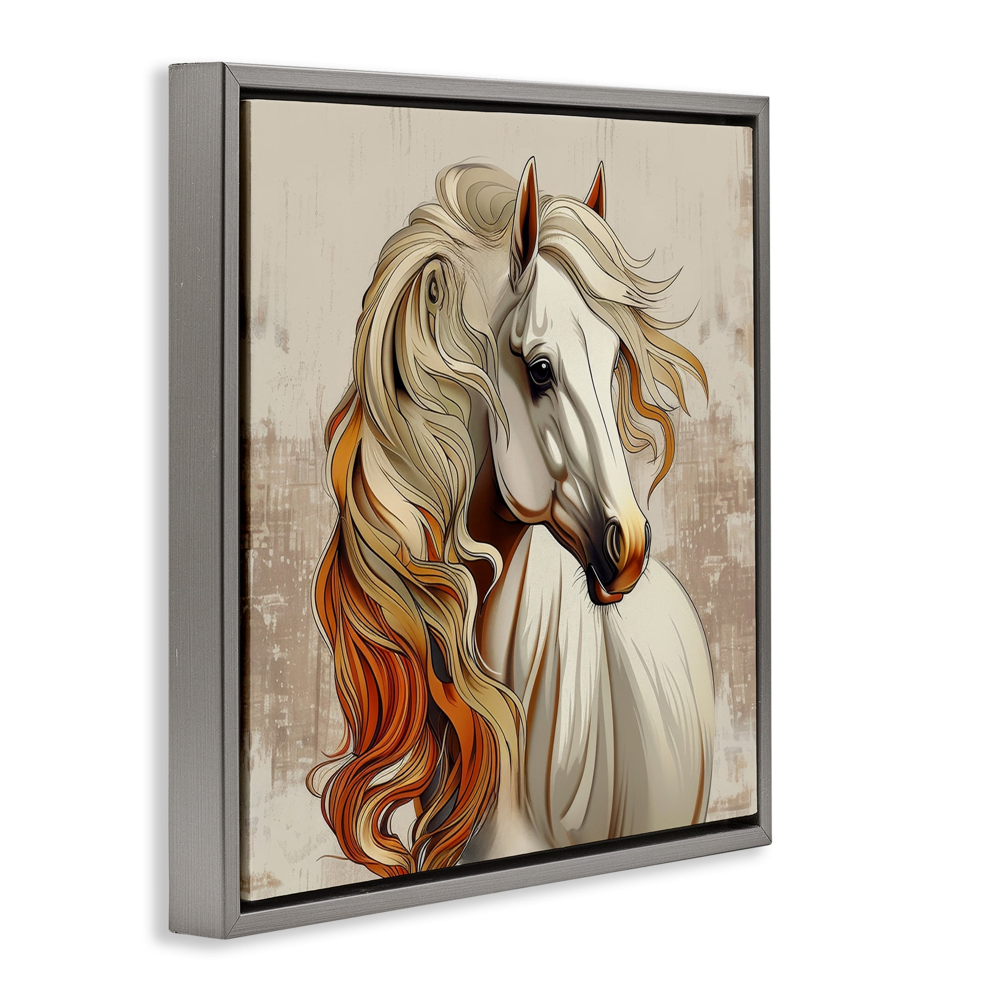 Stupell Industries Elegant Wavy Horse Mane Animals Painting Gray Floater Framed Canvas Art Print Wall Art, 25 x 25