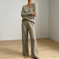 thumbnail image 3 of Maqroz Two Piece Outfits for Women Long Sleeve V Neck Ribbed Knit Pullover Sweaters Wide Leg Trousers Casual Fall Loungewear Matching Suits Dressy Streetwear, 3 of 7