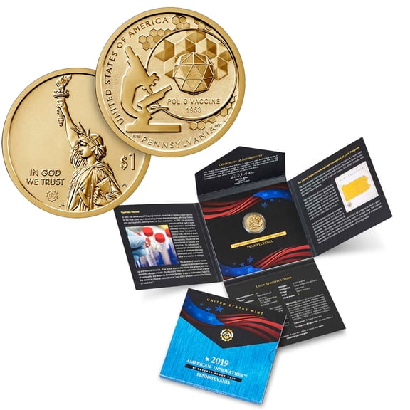2019-S American Innovation $1 Reverse Proof Coin - Pennsylvania