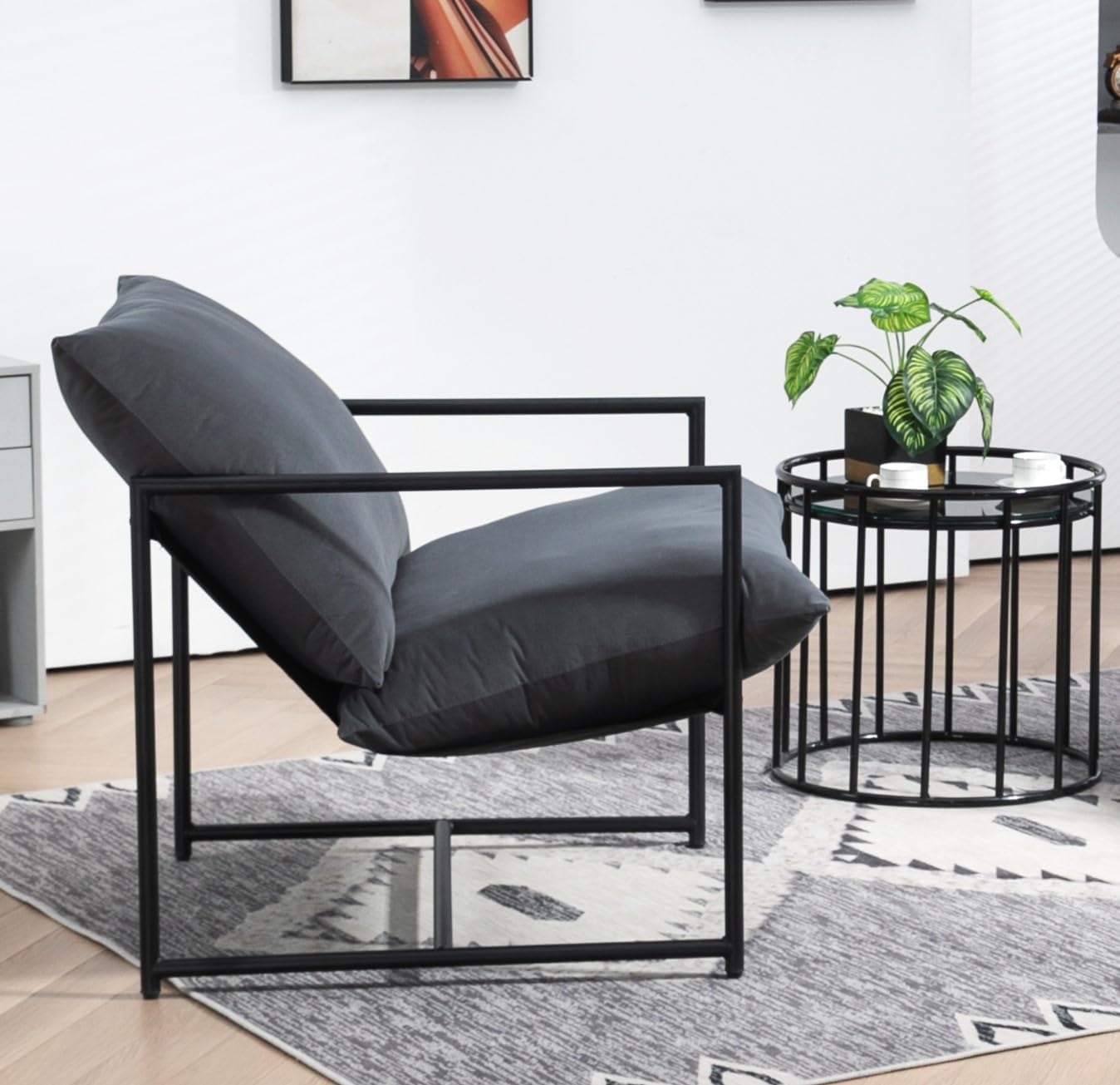 US Pride Furniture Modern Velvet Arm Chair with Reclined Seat Soft Upholstery and Plush Comfort for Stylish Living Room, Grey