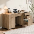 thumbnail image 2 of 58" Fluted Executive Desk with Storage Modern Home Office Desk with Charging Station Wood Work Desk for Office, Bedroom, Study, Living Room, Oak, 2 of 7