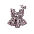 thumbnail image 3 of Qiylii Baby Girl’s Romper Dress Fly Sleeve Flower Skirt Stitching Bodysuit+Headband, 3 of 6