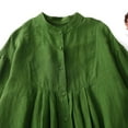 thumbnail image 5 of New Summer Arrivals SMihono Women's Stand Collar Cotton Linen Midi Dress Plus Size Summer Vintage Long Sleeve Single Button Down Dress Green M, 5 of 7