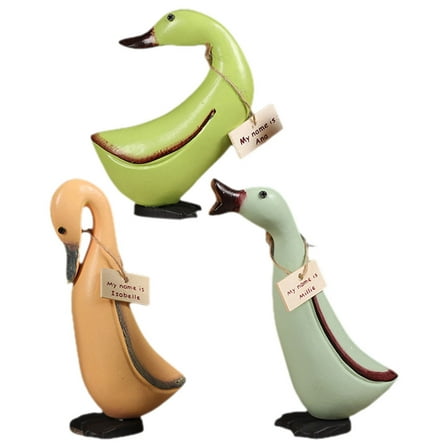 Worgeous 3Pcs Wood Duck Sculpture Assorted Color Elegant Design Home Decor 7.1x5.5in