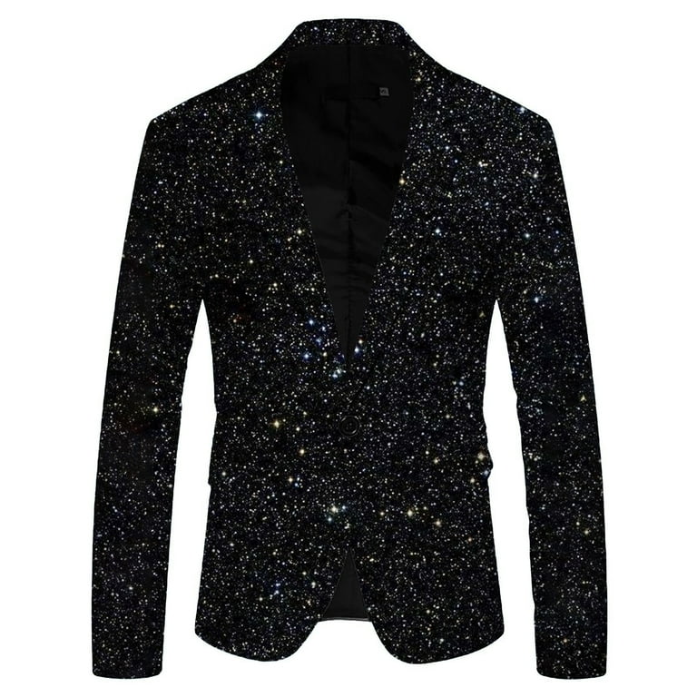 Men'S 3D Sequin Suit Jacket Printed Pocket Lapel Button Up Suit