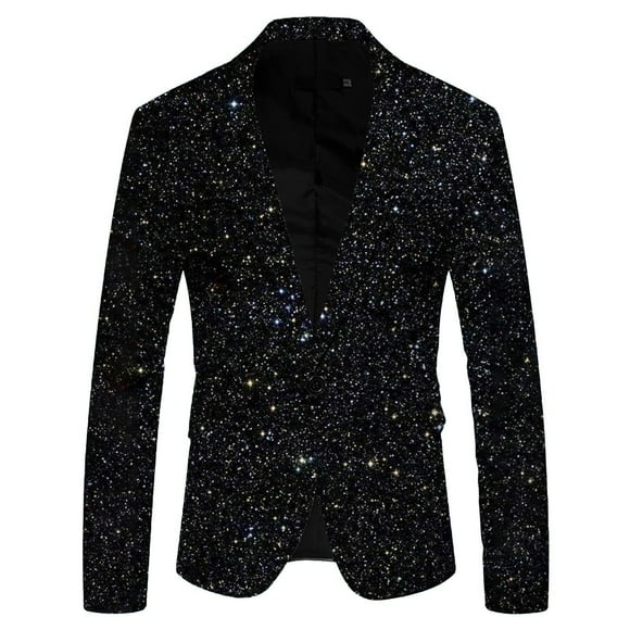 Gaexia Veste de Costume à Paillettes 3D pour Hommes, Imprimée avec Poche, Col à Revers, Boutonnée, Formelle et Élégante