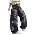 thumbnail image 3 of Mrmall Mens Cherry Blossom Embroidery Baggy Jeans Fringe Patchwork Wide‑Leg Denim Pants Y2K Streetwear Trousers, 3 of 6