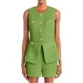 thumbnail image 2 of Women'S Two Piece Casual Suit Set Sleeveless Button Vest Shorts Office Business Suit Green M, 2 of 9