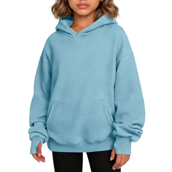 Mitankcoo Girls Oversized Pullover Hoodie Basic Long Sleeve Sweatshirt with Kangaroo Pocket for Casual