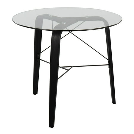 Lumisource Trilogy MidinCentury Modern Round Dinette Table in Black Wood with Clear Glass Top