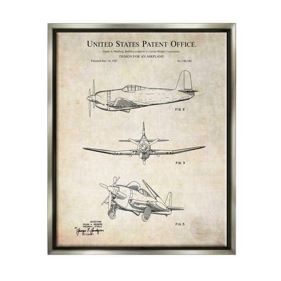 Stupell Industries Vintage Historic US Aircraft Graphic Art Luster Gray Floating Framed Canvas Print Wall Art, Design by Karl Hronek