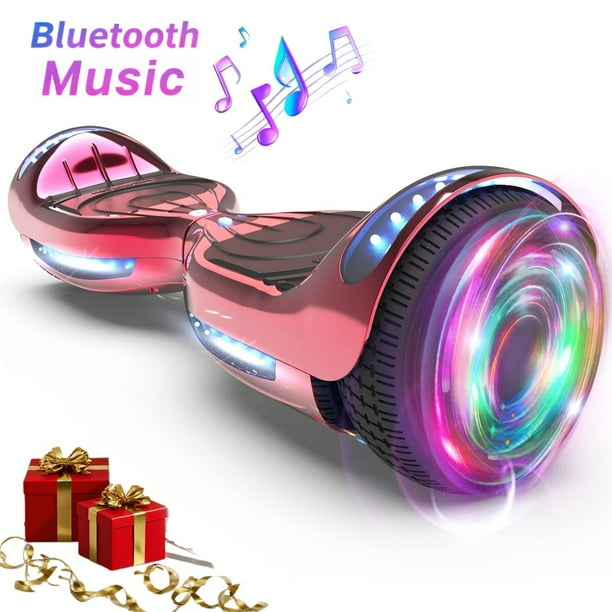 HOVERSTAR Bluetooth Hoverboard, LBW12A Color cromado o monopatín eléctrico de piel impresa con ruedas intermitentes LED