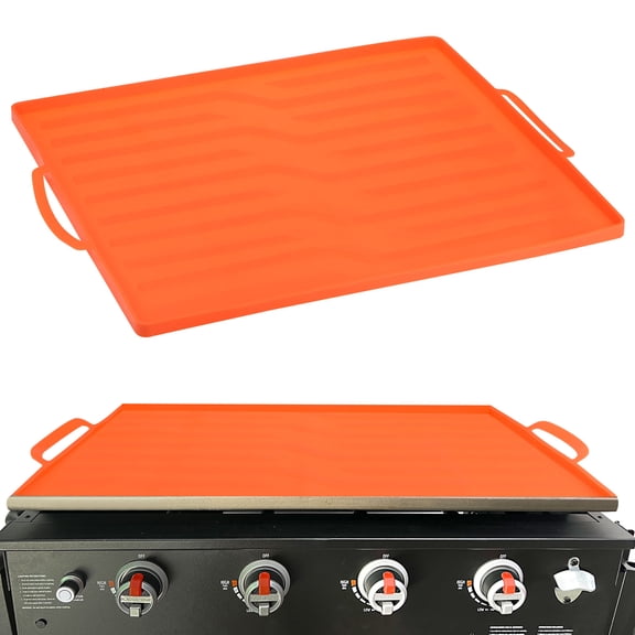 Cubierta protectora de tapete de silicona para plancha, cubierta para parrilla de 17 pulgadas de largo, protege la plancha de escombros y óxido, naranja