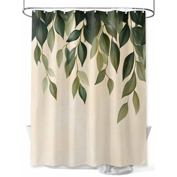 Fsddascl Spring Leaves Shower Curtain Set - Extra Long 72" x 96" Washable Bathtub Curtain with 12 Hooks, Pastoral Botanical Green Plants Waterproof Fabric Stall Shower Curtains for Bathroom/Bathtub