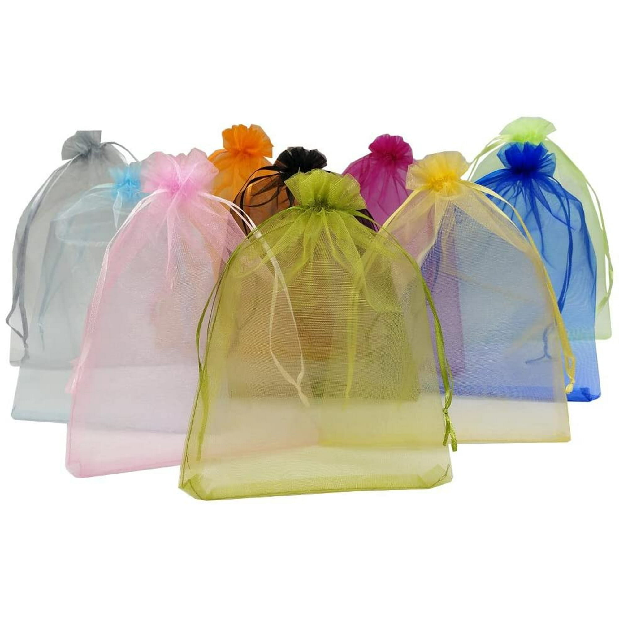 50pcs Large Sheer Organza Favor Bags 6.6x9 Jewelry Candy Gift Bags Mini Bottle Wine Bags Samples Display Drawstring Pouches Mix