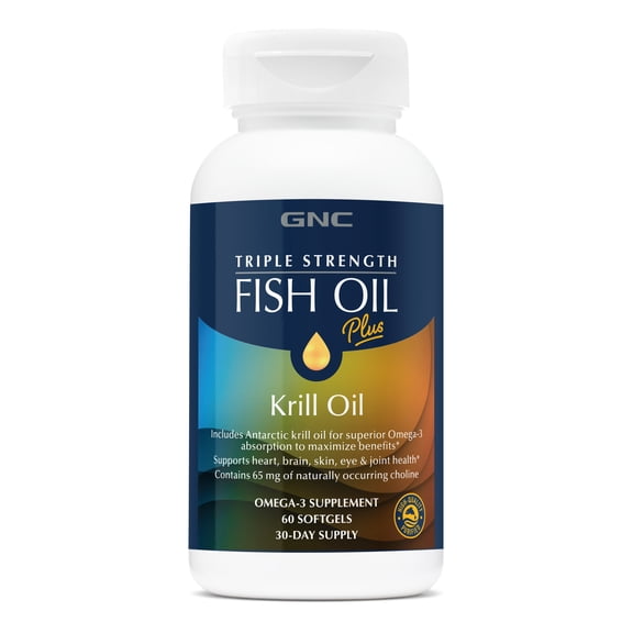 GNC Triple Strength Fish Oil Plus Krill Oil - 60 Softgels (30 Servings)