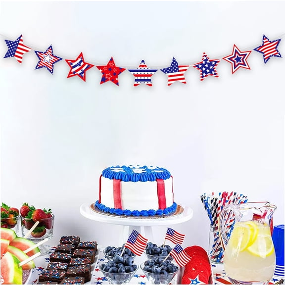 Nkmbld Patriotic Star Banner 3D Red Blue Star Garland 4th of July Hanging Decorations for Independence Day Memorial Day Party Supplies Home Decor