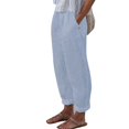 thumbnail image 3 of Yungyresw Linen Pants Women Solid Color Loose Wide Leg High Waisted Pants, Temperament Cotton Linen Straight Casual Pants with Pocket, Palazzo Pants for Women Light Blue M, 3 of 5