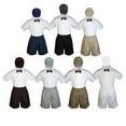 thumbnail image 1 of 4pc Set Boy Toddler Formal Eggplant Bow Tie White Navy Khaki Shorts + Hat S-4T, 1 of 2