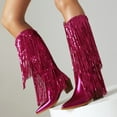 thumbnail image 5 of FRSASU women's thick-heeled western pointed booties tassels & sequins decorated fashionable boots mid heel mid top boots Hot Pink, 5 of 6