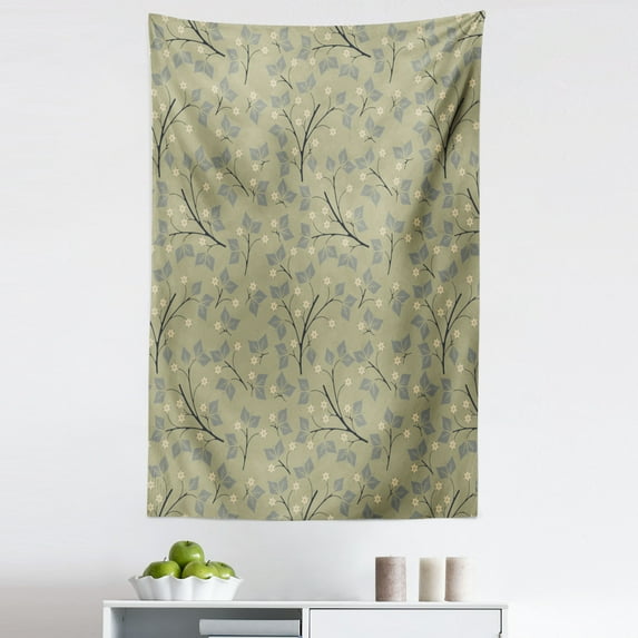 Ivory Spanish Tapestry, Dark Colored Twigs Flowers and Leaves Continuous Pattern Art, Fabric Wall Hanging Decor for Bedroom Living Room Dorm, 5 Sizes, Slate Brown Grey and Ecru, by Ambesonne