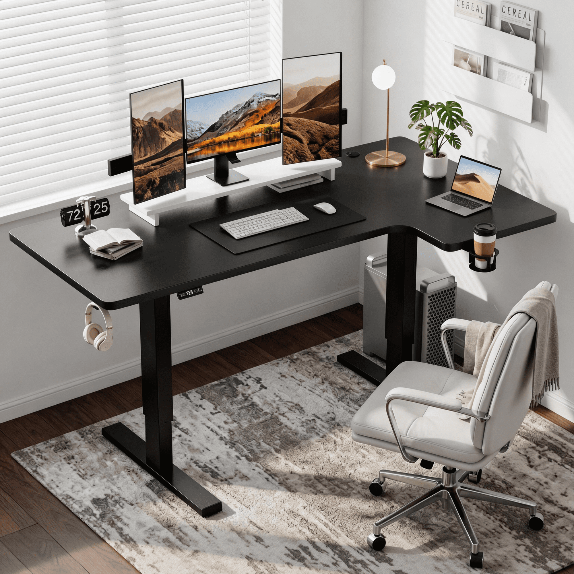 Bashaw 71 Inch Electric L Shaped Standing Desk, Height Adjustable Standing Corner Desk with 3 Memory Presets, Ergonomic Workstation Office Desk for Home/Office
