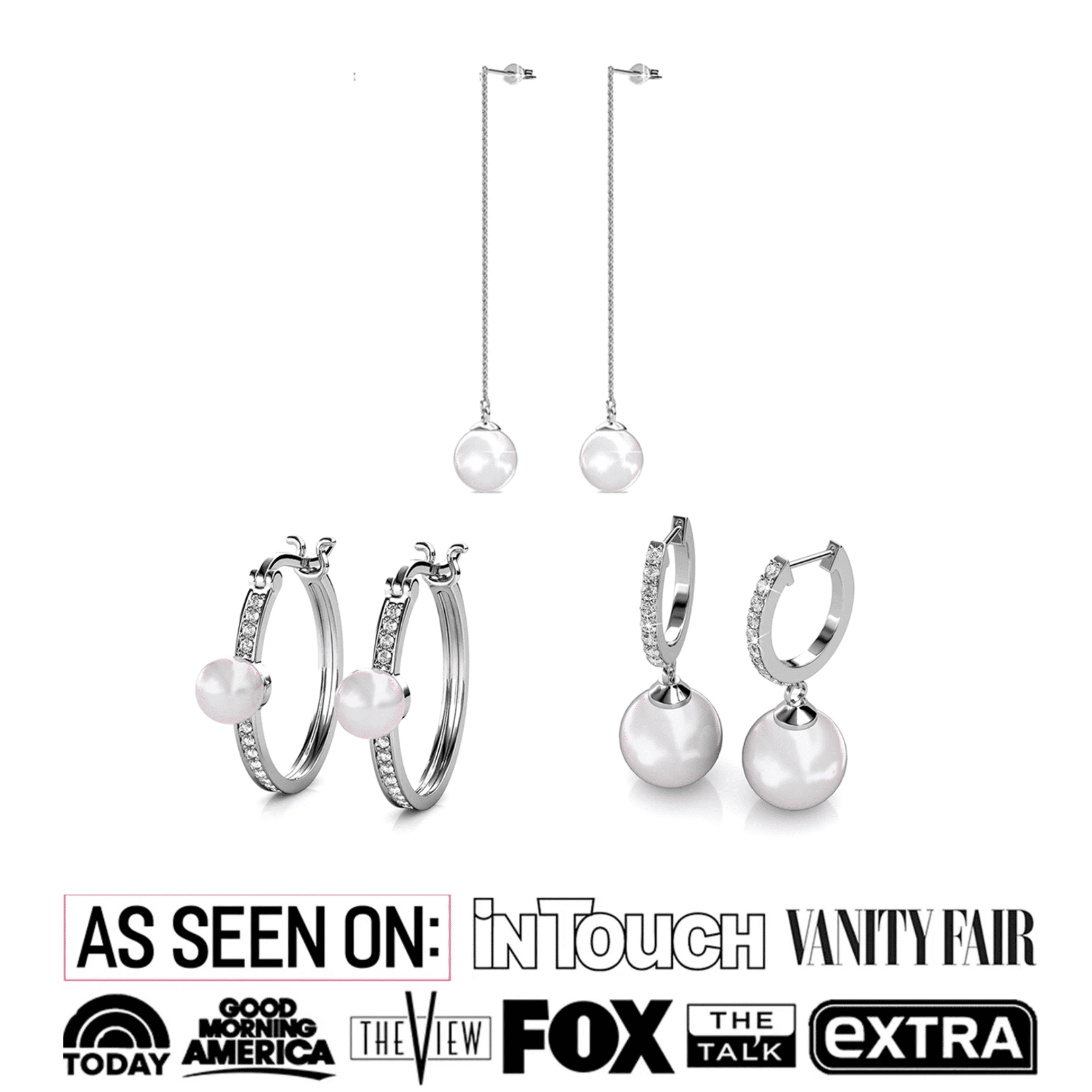 Cate & Chloe Pack of 3 - Nyla, Daphne & Aspen 18k White Gold Plated Earrings with Swarovski Crystals for Women