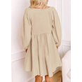 thumbnail image 3 of Womens Casual Smocked Square Neck Dress, Long Sleeve Button Up Empire Waist A-Line Mini Dress, 3 of 9