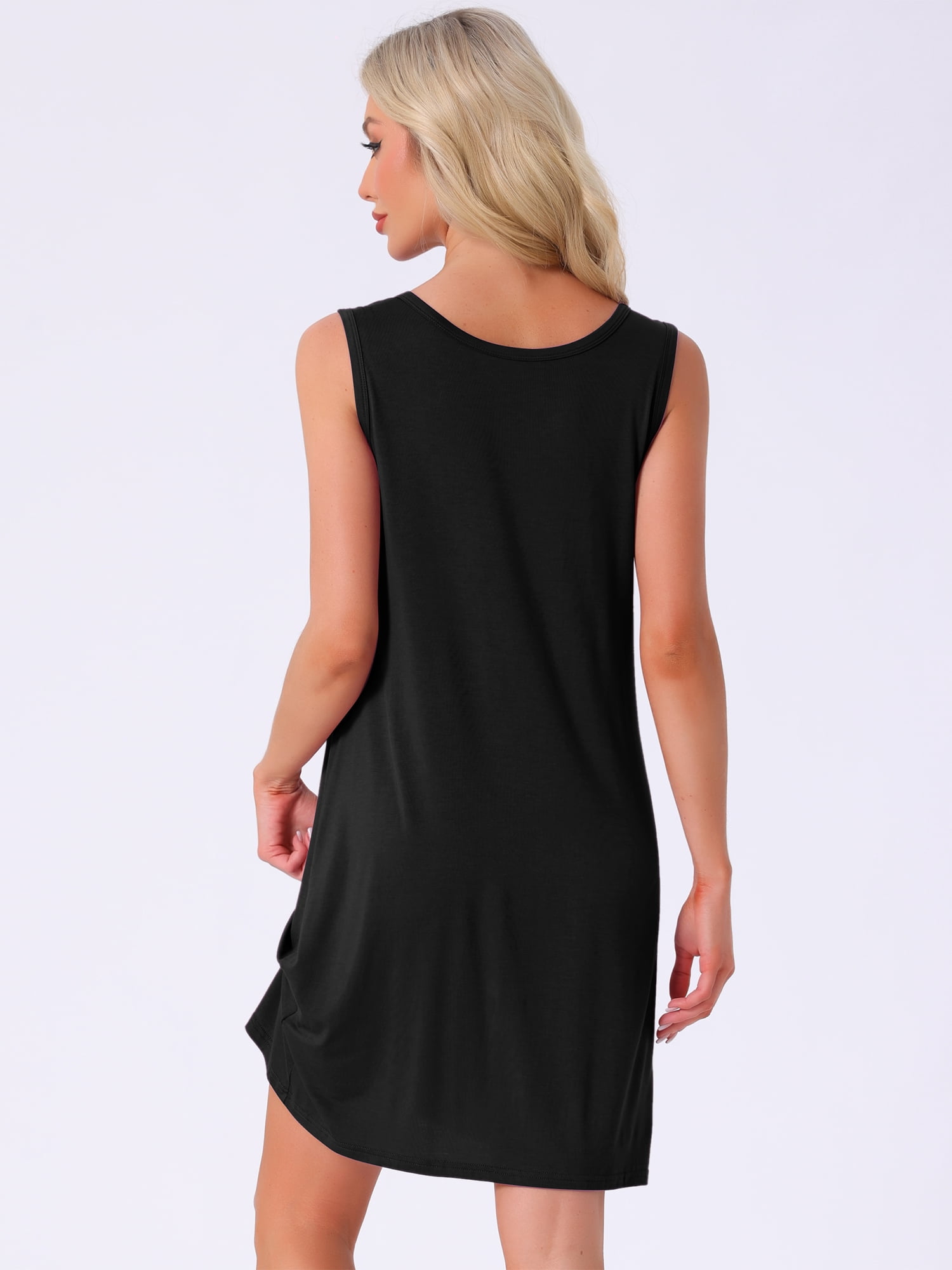 DARING DIVA Women's Sleeveless Pleated Front Round Neck Tank Nightdress M Black