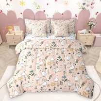 Homewish Rustic Farm Duck 7pcs Bedding Comforter Set,Country Farmhouse Lodge Queen Bedding Sets,Retro Flower Leaves Queen Sheet Sets For Kid,Ultra Soft Home Decor Reversible