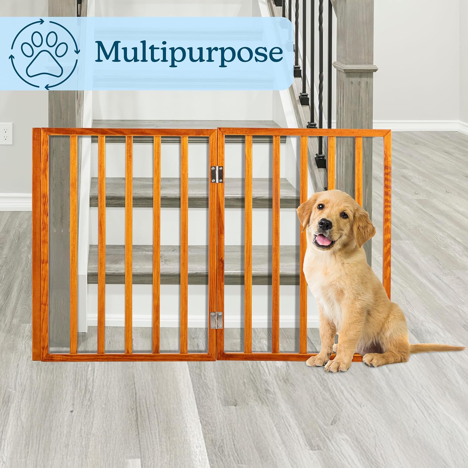 4-Panel Indoor Foldable Pet Fence for Stairs, Hallways, or Doorways - 72x24-Inch Retractable Freestanding Dog Gate