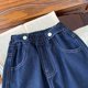 thumbnail image 5 of Pantalones vaqueros largos de moda para niñas, vaqueros con cintura elástica y ribete de encaje, pantalones casuales holgados y ligeramente acampanados, pantalones cómodos, pantalones de poliéster par, 5 of 6