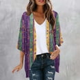 thumbnail image 1 of TaTaai Women's casual Mardi Gras cardigan, 3/4 sleeve chiffon, printed design, sun protection, breathable comfortable, loose fit, great for layered styling & outdoor events Gift, 1 of 5