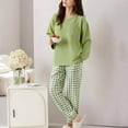 thumbnail image 4 of Savings 2 Piece Pajamas Sets for Women Long Sleeve Round Neck Stripes Casual Loose Tops with Pants Comfy Loungewear Sets Sleepwear Green,XL, 4 of 5