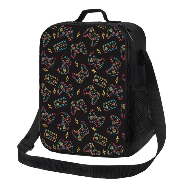 KLL Colorful Game Controller Pattern Reusable Lunch Box, Insulated Lunch Bag Thickened Thermal Leakproof Lunch Tote Bag for Adult Office & Travel Picnic