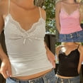 thumbnail image 3 of Sleeveless Lace Trim V Neck Bralette Crop Top for Women Spaghetti Straps Fitted Going Out Camisole Tanks Top Undershirt, 3 of 17