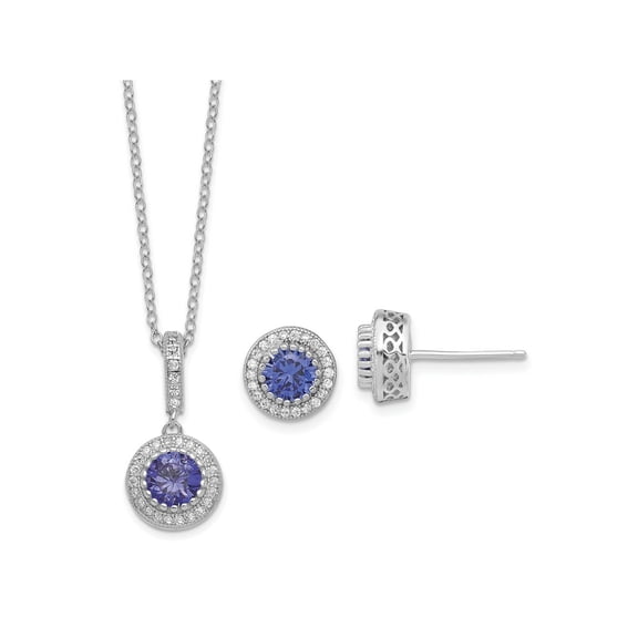 FJC Finejewelers 925 Sterling Silver Polished Rhodium Plated CZ 18in Necklace/Post Earrings Jewelry Set