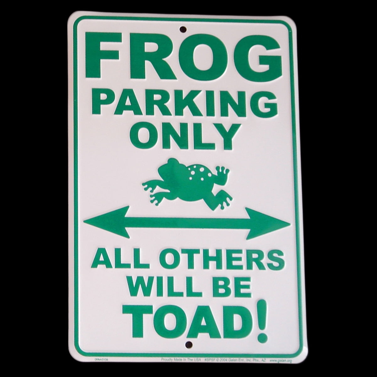 Frog Parking Only Violators Will Be Towed Novelty Funny Metal Sign 8 in x 12 in