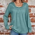 thumbnail image 2 of Womens Manches Longues Tops Décontracté Col Carré Chemise Plissée Ample Coupe Chemises, 2 of 5
