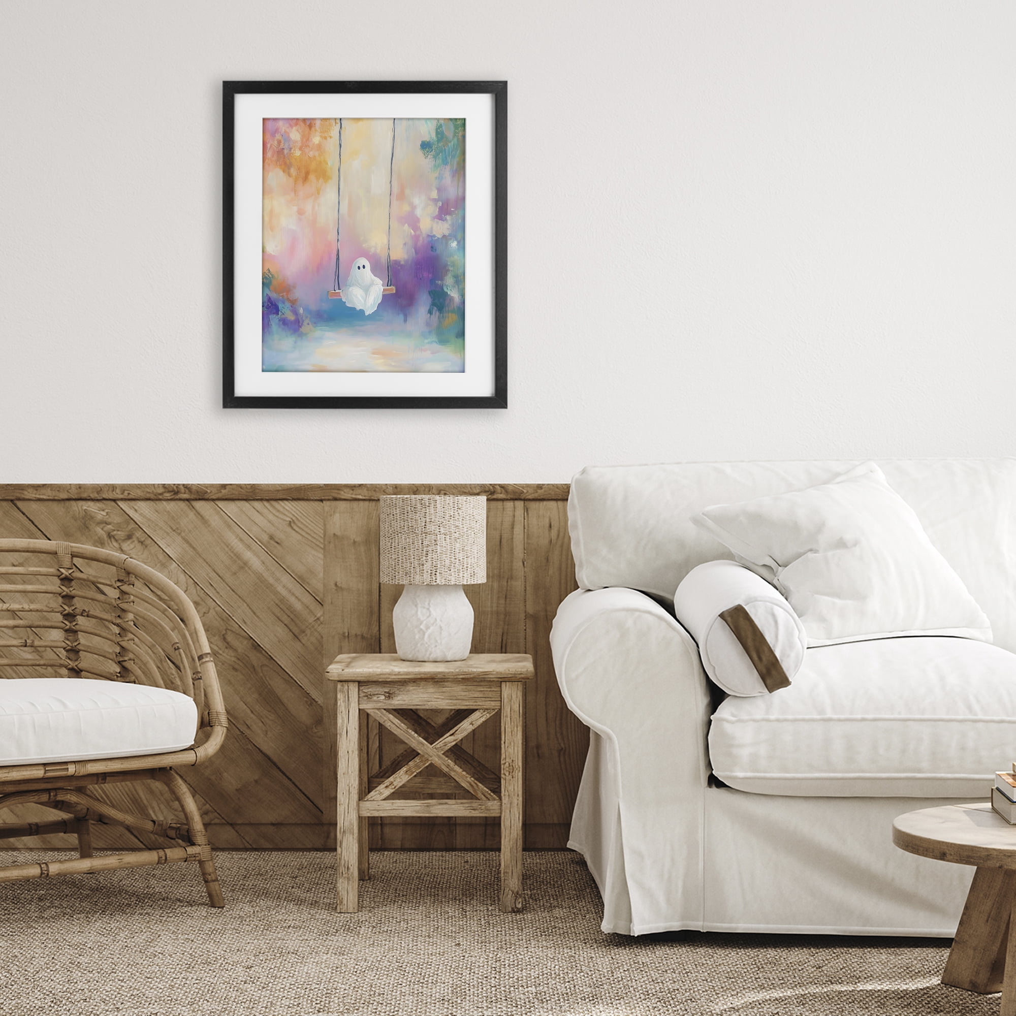 Stupell Industries Watercolor Ghost on Swing Black Framed Print Under Glass, design by The Prints Vibe