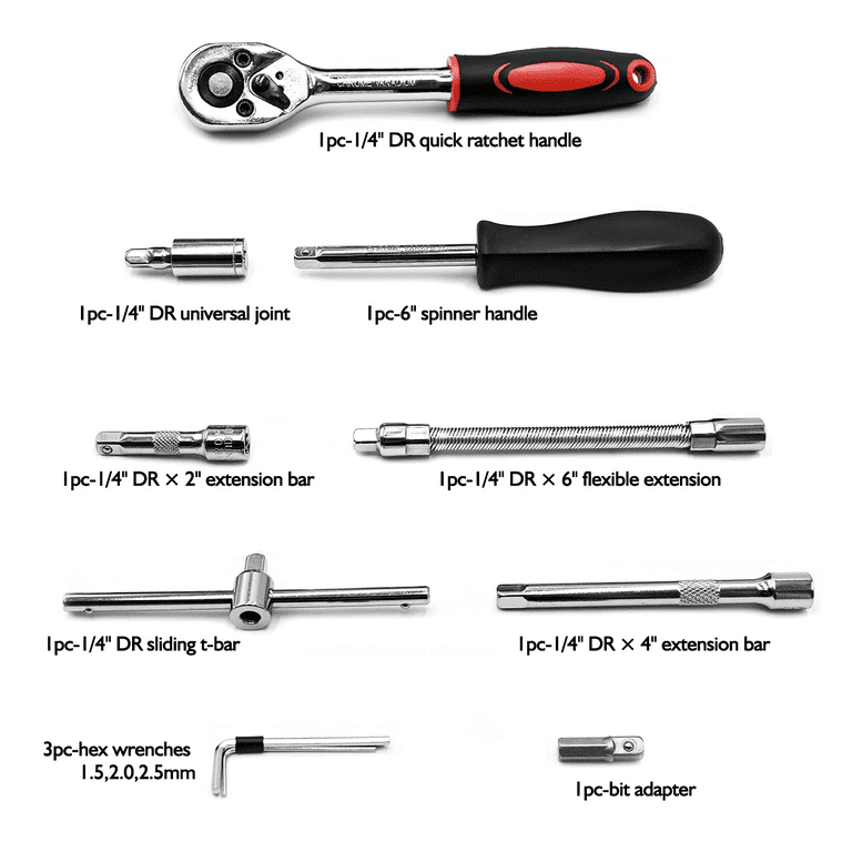 GOXAWEE 46 Pieces 1 4 inch Drive Socket Ratchet Wrench Set with Bit Socket Set Metric and Extension Bar for Auto Repairing and Household