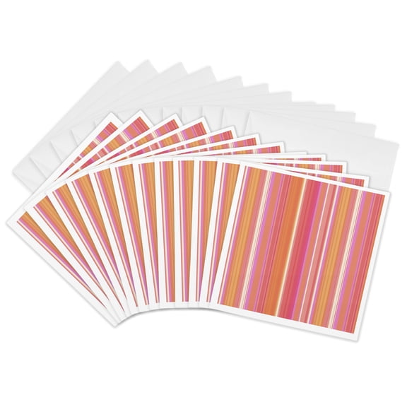 3drose, Stripes in Pink and Orange, 12 Greeting Cards with Envelopes