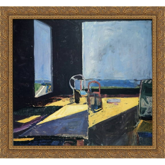 Interior with View of Ocean 30x28 Large Gold Ornate Wood Framed Canvas Art by Richard Diebenkorn