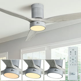 Sofucor 52" Flush Mount Ceiling Fan with Dimmable Light and Remote Control, 3 Blades W/ Reverse Airflow, Grey