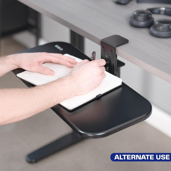 Clamp-on 23 x 10 Inch Rotating Computer Keyboard and Mouse Tray, Extra Sturdy Desk Swivel Clamp, Ergonomic Typing, Black, MOUNT-KB04CB