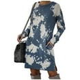 thumbnail image 2 of VSSSJ Women's Long Sleeve Casual Tie-Dyed Printed Sweatshirt Dresses Oversized Crew Neck Loose Pockets Knee Length Pullover Dress Navy M, 2 of 5